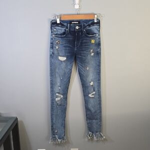 Embellished Fesitival Express Jeans Womens Size 00‎ Blue Stretch Legging